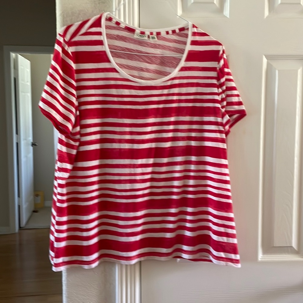Cato red and white striped short sleeve top 22/24W